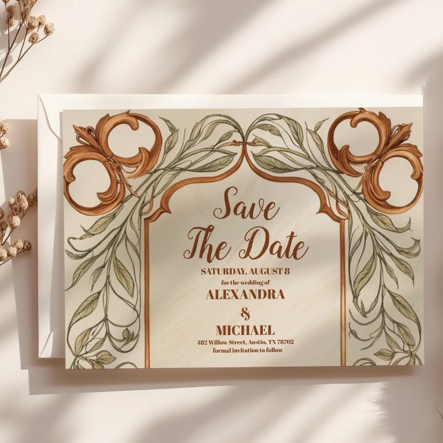 Art Nouveau Elegant Botanical Wedding Save The Date (Creator Uploaded)