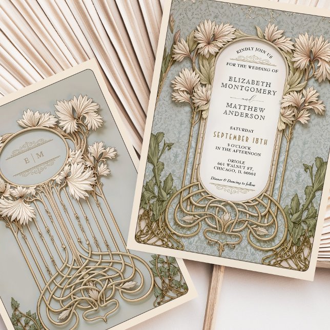 Art Nouveau Elegant Floral Motif Wedding Invitation (Creator Uploaded)