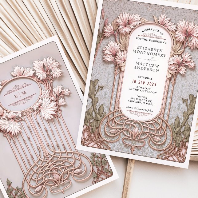 Art Nouveau Elegant Floral Motif Wedding Invitation (Creator Uploaded)