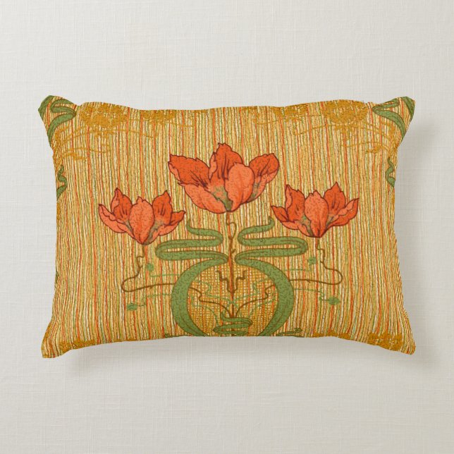Art nouveau elegant floral poppy flowers victorian decorative cushion (Front)