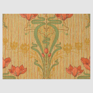 Art nouveau elegant floral poppy red gold green  tissue paper