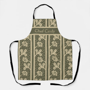 Art Nouveau Elegant Flowers Beige and Sage Green Apron