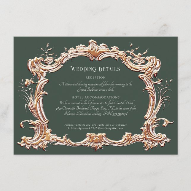 Art Nouveau Elegant Forest n Gold Wedding Details  Enclosure Card (Front)