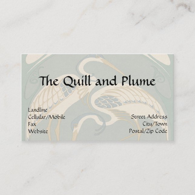 Art Nouveau Elegant Herons Business Card (Front)