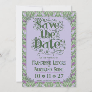 Art Nouveau Elegant Lovebirds Lavender Save The Date