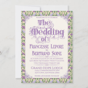 Art Nouveau Elegant Lovebirds Light Yellow Wedding Invitation