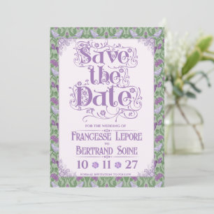 Art Nouveau Elegant Lovebirds Lilac Save The Date