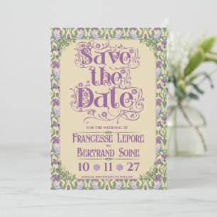 Art Nouveau Elegant Lovebirds Vintage Yellow Save The Date