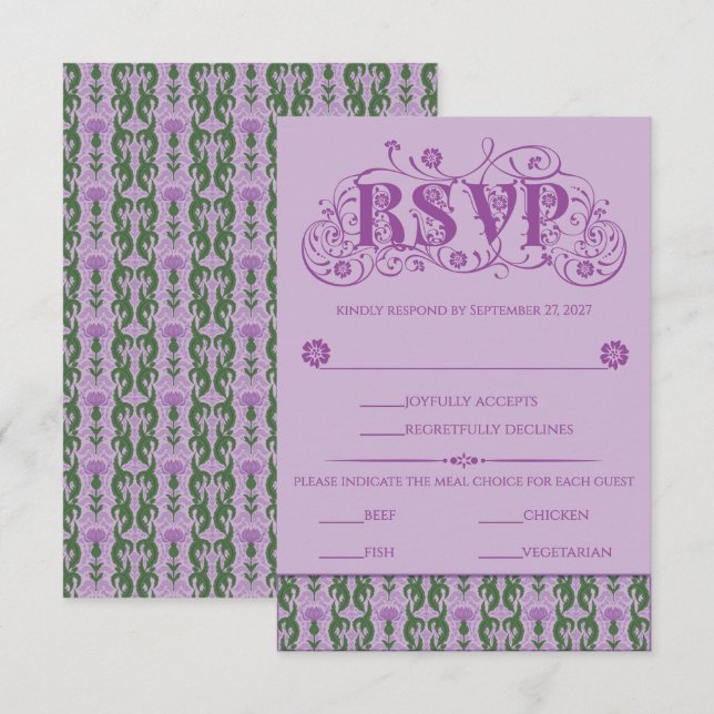 Art Nouveau Elegant Thistle Purple RSVP Card (Front/Back)