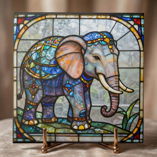 Art Nouveau Elephant Faux Stained Glass Mosaic Art Tile