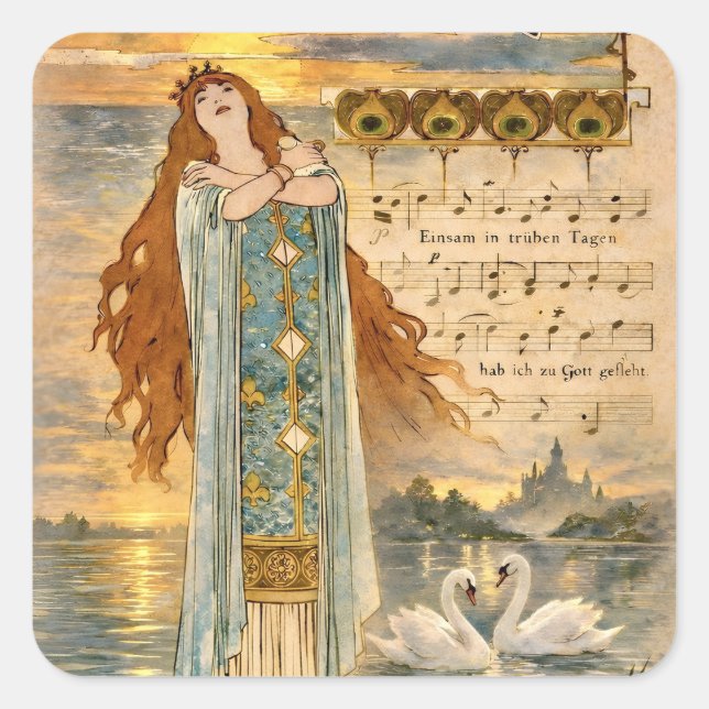 Art Nouveau Elsa Lohengrin Poster with Swans  Square Sticker (Front)