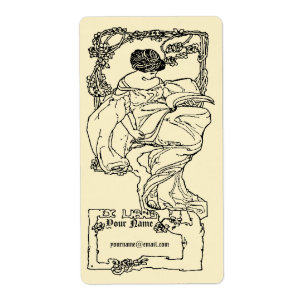 Art Nouveau Ex Libris Girl & Book On Rose Template