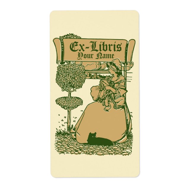 Art Nouveau Ex Libris Girl & Cat Template (Front)