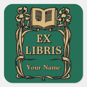 Art Nouveau Ex Libris Iris Flowers Book Template Square Sticker