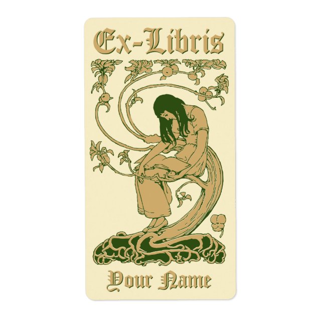 Art Nouveau Ex Libris Lady Book Tree Template (Front)