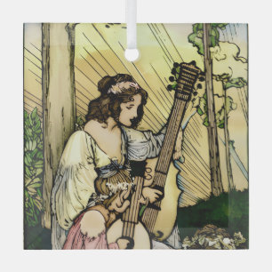 Art Nouveau Fairy Musicians Vintage Illustration  Glass Tree Decoration