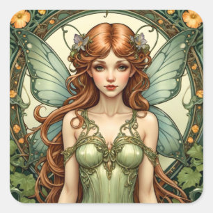Art Nouveau Fairy Square Sticker