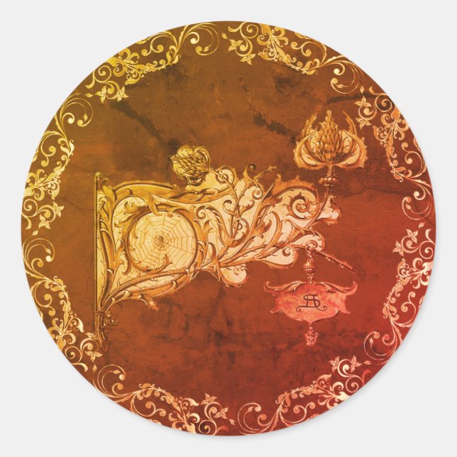 Art nouveau fall sconce spiderweb Seder Classic Round Sticker (Front)