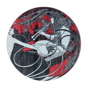ART NOUVEAU FAUN Red Burgundy,Black White Cutting Board