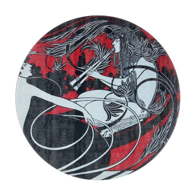 ART NOUVEAU FAUN  Red Burgundy,Black White Cutting Board (Front)