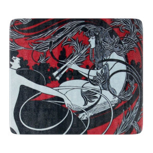 ART NOUVEAU FAUN  Red Burgundy,Black White Cutting Cutting Board