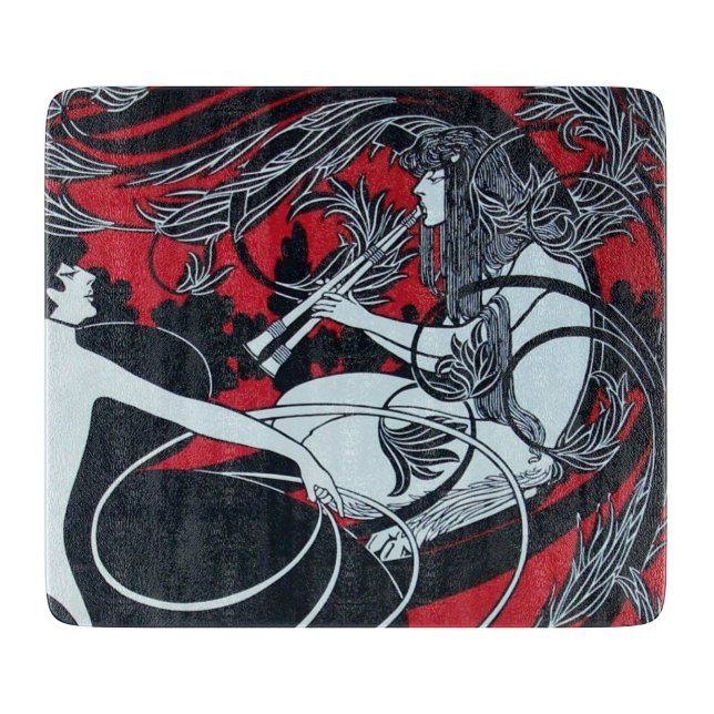 ART NOUVEAU FAUN  Red Burgundy,Black White Cutting Cutting Board (Front)