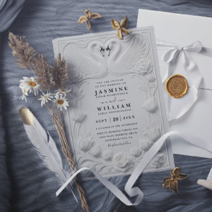 Art Nouveau Faux Embossed Swan Elegant Wedding Invitation
