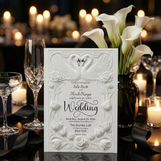 Art Nouveau Faux Embossed Swan Wedding Invitation