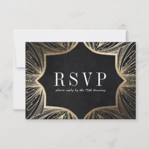 Art Nouveau faux gold Wedding RSVP card,