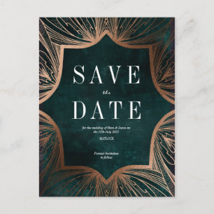 Art Nouveau faux gold Wedding Save the Date Card, Postcard