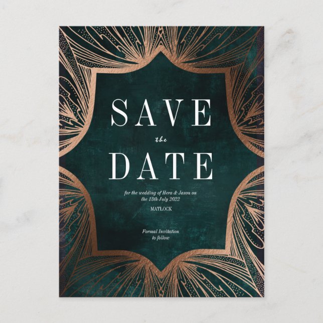 Art Nouveau faux gold Wedding Save the Date Card, Postcard (Front)