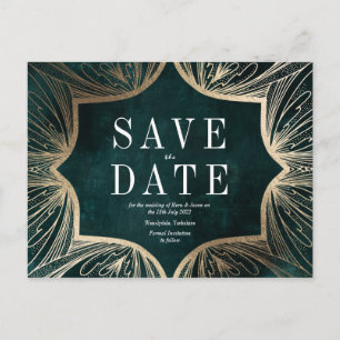 Art Nouveau faux gold Wedding SAVE THE DATE Postcard