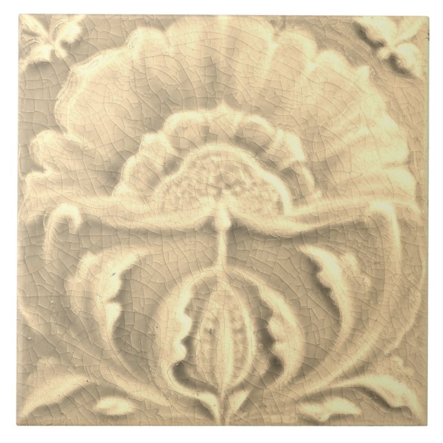 Art nouveau faux jugendstil flower tile gold cream (Front)