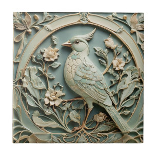 Art Nouveau Faux Relief Bird Fancy Floral Tile