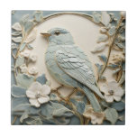 Art Nouveau Faux Relief Bluebird Bird Left Mint Tile<br><div class="desc">"classic art nouveau",  "bluebird garden bird",  "faux relief ceramic tile",  "pastel mint blue green",  "light turquoise left facing",  "vintage sage green",  "french chic spring flowers",  "beautiful british wildlife nature",  "floral birds on tree branch",  "fancy flowery flower antique"</div>