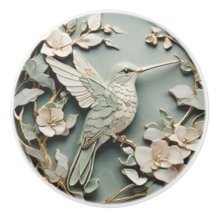 Art Nouveau Faux Relief Hummingbird Bird Mint Ceramic Knob