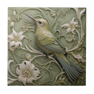 Art Nouveau Faux Relief Left Facing Hummingbird - Tile