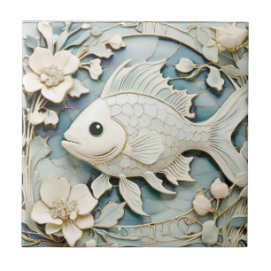 Art Nouveau Faux Relief Sea Ocean Fish Left facing Tile