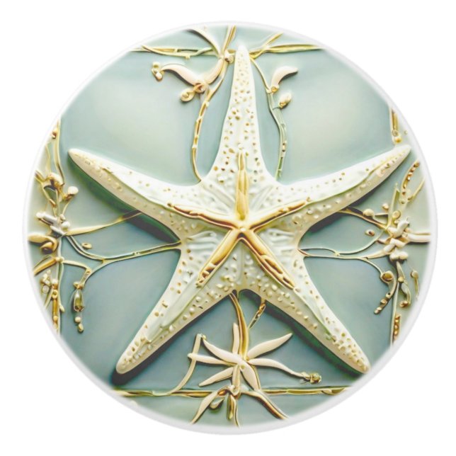 Art Nouveau Faux Relief Starfish Sea Star Beach Ceramic Knob (Front)
