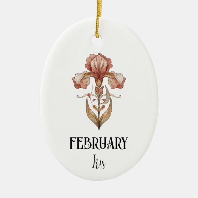 Art Nouveau February Birth Flower Iris Birthday Ceramic Tree Decoration (Front)