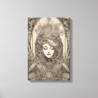 Art Nouveau Female Portrait Intricate Floral Art