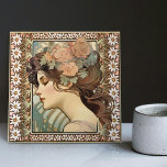Art Nouveau Female Portrait Mucha Edelweiss Flower Tile<br><div class="desc">Elevate your interior decor with the timeless beauty of the Art Nouveau era, encapsulated in our exclusive ceramic tile. This unique piece features a portrait of an Edwardian model inspired by Alphonse Mucha's captivating lithographs from 1902. Known for his iconic contributions to the Art Nouveau movement, Mucha's illustration exudes ethereal...</div>