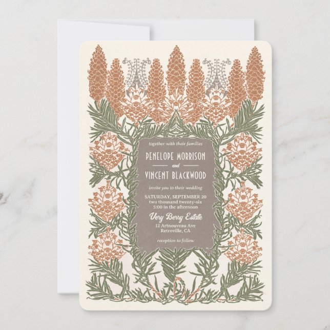 Art Nouveau Fir Tree Resilience Wedding Invitation (Front)