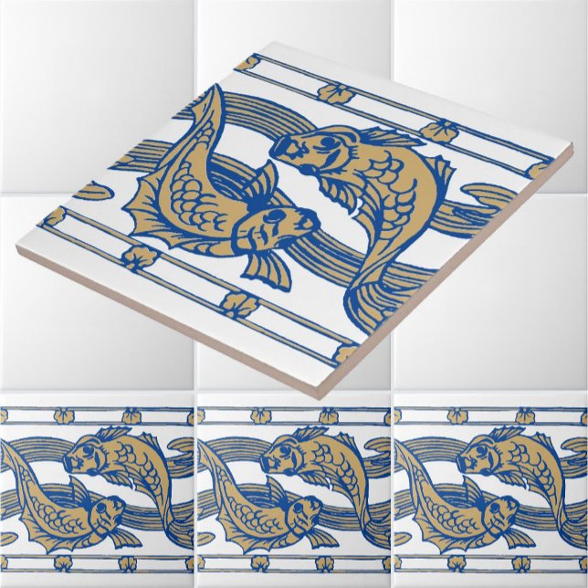 Art Nouveau Fish & Seaweed Frieze Pattern Tile (Creator Uploaded)