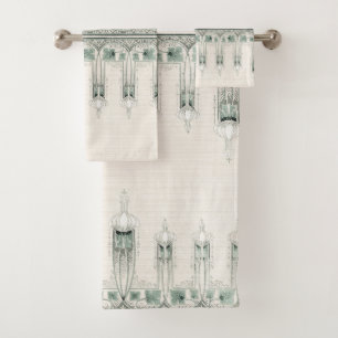 Art Nouveau Fleur de Lis Floral Bath Towel Set