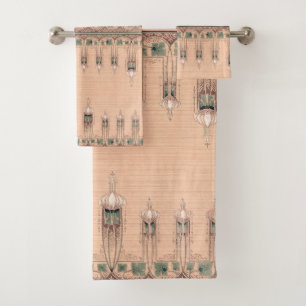 Art Nouveau Fleur de Lis Flowers Bath Towel Set
