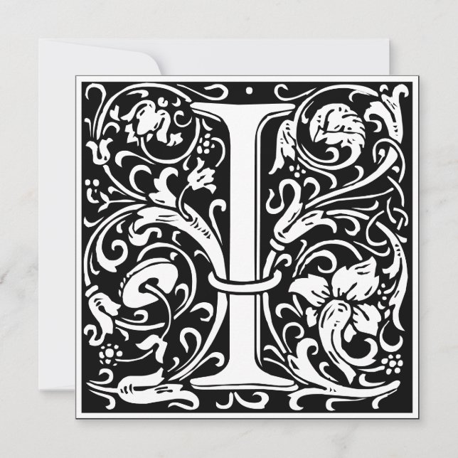 Art Nouveau Floral Alphabet Monogram Letter I Invitation (Front)