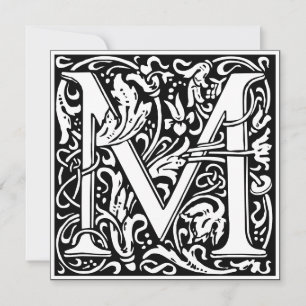 Art Nouveau Floral Alphabet Monogram Letter M Invitation