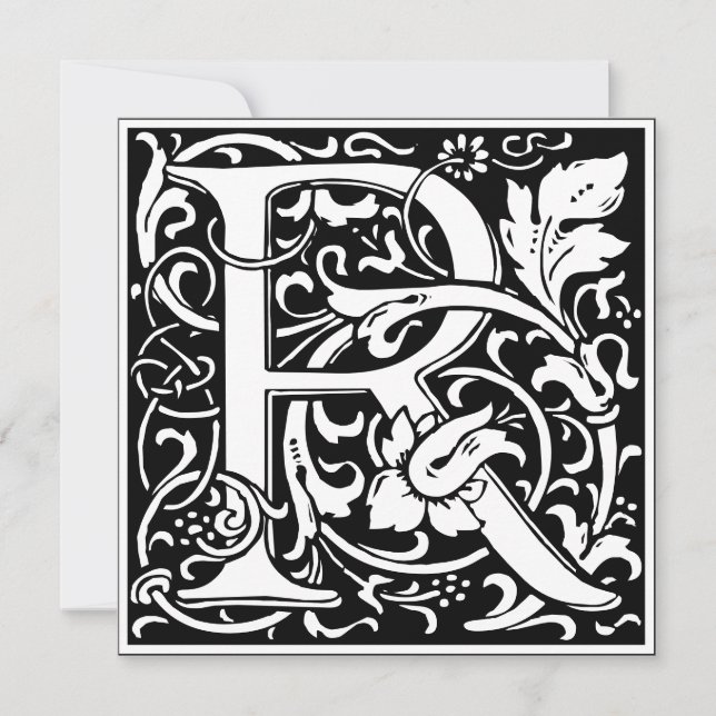 Art Nouveau Floral Alphabet Monogram Letter R Invitation (Front)
