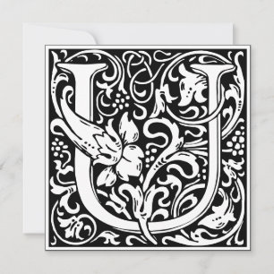 Art Nouveau Floral Alphabet Monogram Letter U Invitation